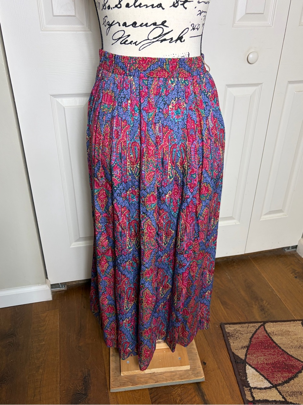 vtg David Brooks Pleated Casual Midi Skirt Sz 8 Paisley Print 70s 80s USA